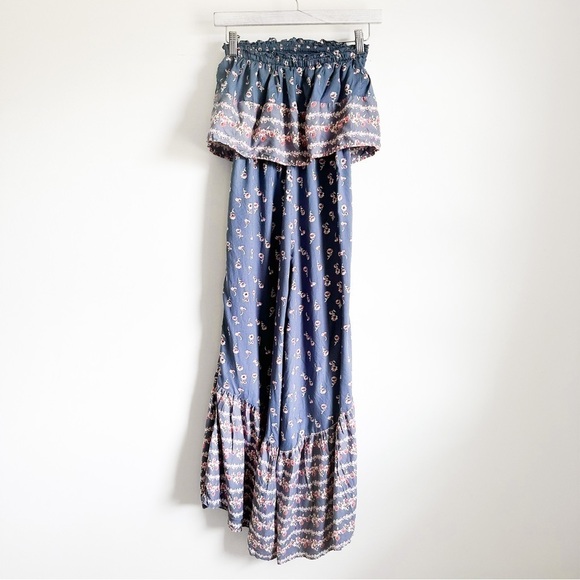 NWT Japna Blue Floral Strapless Cropped Flare Leg Boho Jumpsuit sz XS - Picture 10 of 10
